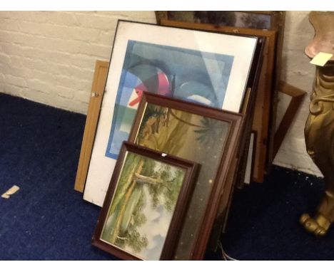 Collection of pictures including oils and prints.