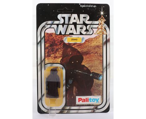 Scarce Palitoy Star Wars Jawa Vintage Original Carded Figure, 3 ¾ inches mint, cloth cape and blaster, with a mint factory se