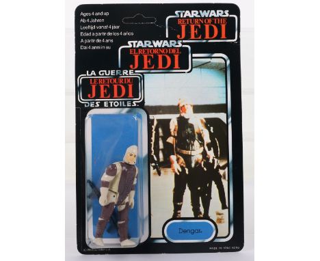 Palitoy General Mills Star Wars Return of The Jedi Tri Logo Dengar Vintage Original Carded Figure, 3 ¾ inches mint, factory s