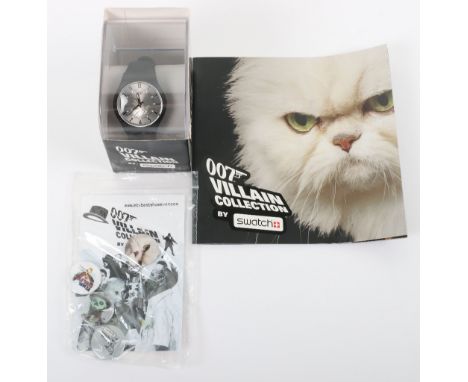 007 James Bond For Your Eyes-Only Villain Collection By Swatch Aris Kristatos Watch, boxed with catalogue, four button badges