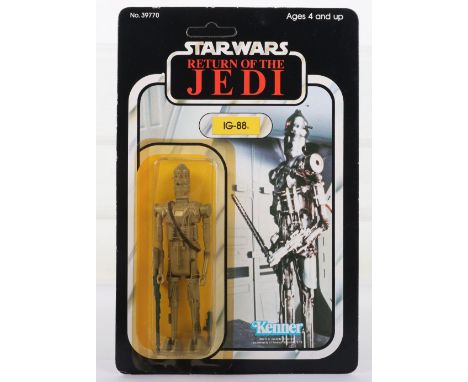 Kenner Star Wars Return of The Jedi IG-88 Vintage Original Carded Figure, 3 ¾ inches mint, sealed bubble (yellowed) un-punche