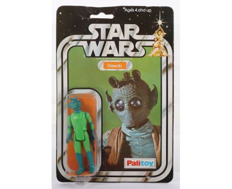 Palitoy Star Wars Greedo Vintage Original Carded Figure, 3 ¾ inches mint, factory sealed bubble, good, indentation to side an
