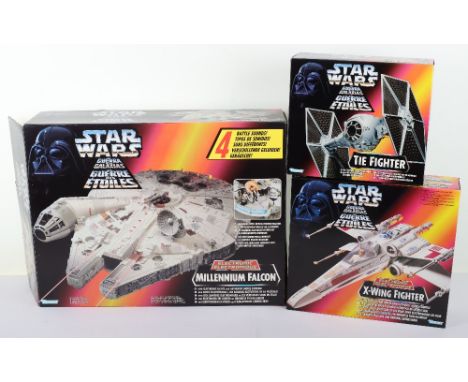 Kenner Star Wars Millennium Falcon 1995 Issue, in near mint opened condition, Kenner Tie Fighter 1995 issue, near mint opened