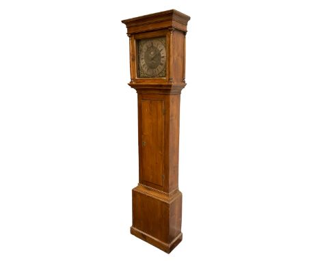 John Watson of Kirby - mid 18th century 30-hr longcase clock in a pine case, with a flat top pediment, square hood door and a