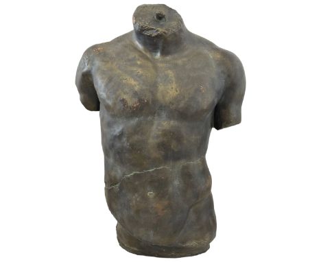 Bronze effect Classical design composite indoor or garden ornament of a torso fragment, after the 4th century statue by Naucy