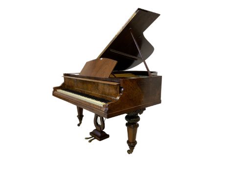 Hagspiel &amp; Comp - late 19th century boudoir grand piano, figured and burr walnut case, raised on turned and carved octago