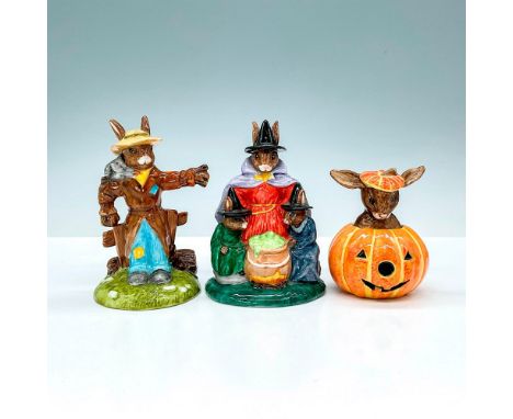 This group includes The Witches Cauldron No. 585 of 1500, Halloween Jack-'o-Lantern with bunny inside, and Scarecrow No. 486 