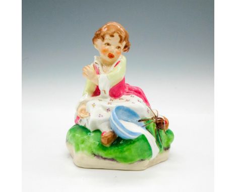 Glazed little girl figure sitting on lawn with spider. Royal Worcester backstamp. 3301. Issued: 20th centuryDimensions: 3.75"