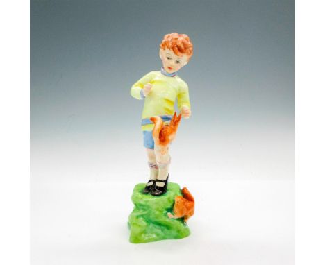 Glazed figural outdoors playing with squirrels. Royal Worcester backstamp. 3417. Artist: F.G. DoughtyIssued: c. 1990Dimension