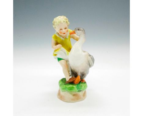 Glazed figural with goose. Royal Worcester backstamp. 3304. Issued: 20th centuryDimensions: 2.25"L x 3"W x 6"HManufacturer: R