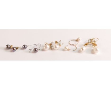 4 sets of 9ct pearl earrings &amp; 1 set 10ct pearl earrings (5 sets total).  10ct White Gold and Silver Pearl Dropper Earrin