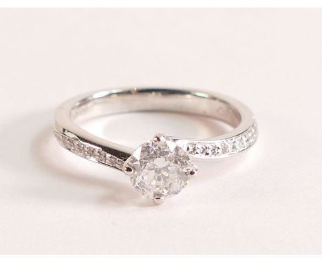 Diamond Engagement Ring in Platinum
The brilliant cut diamond measures 5.38mm, carat weight 0.55ct, clarity P and colour P
Th