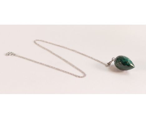 Emerald Briolette Pendant Necklace 12.9 ct in 14ct White Gold
Glorious swirls of green hues twist over each facet of the exce