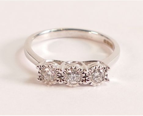 Pure Brilliance Diamond Trilogy Ring
Stamped 9K, hallmarked UK 375 (not stamped with Warren James marking)
Total Carat : 0.5c