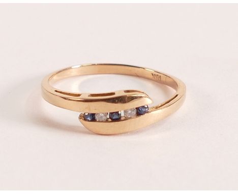 18ct Rose Gold Tension Set Diamond and Sapphire Ring - 
Size L 1/2, 18ct Solid Rose Gold, stamped 18K.  There are two brillia