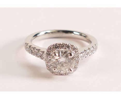 Platinum and Diamond Engagement Ring
The main brilliant cut diamond measures 5.48mm, carat weight approx 0.62ct, colour J, cl