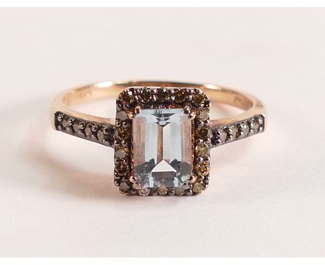 Le Vian 14ct Rose Gold Aquamarine and Fancy Chocolate Diamonds - Emerald cut Aquamarine measures 7.2mm by 5mm.  Twenty six fa