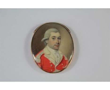 A Late 18th Century Oval Portrait Miniature. The miniature depicting an officer in dress uniform, approx 40mm x 33mm, present