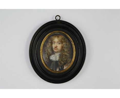 French School - Antique Portrait Miniature. The oval miniature painted on ivory depicting a nobleman, approx 60 x 68 mm. Prov