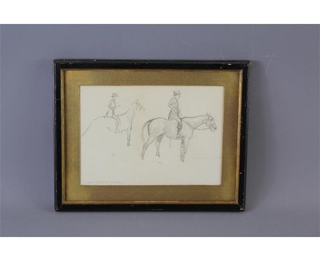 Attributed to Cecil Aldin Pencil Sketch. The small sketch depicting two mounted figures, approx  19 x 14 cms. glazed and fram