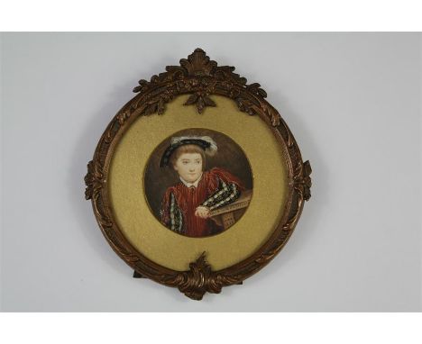 An Antique Circular Portrait Miniature. The miniature depicting a young boy of the Tudor era, the miniature bears a date 1535