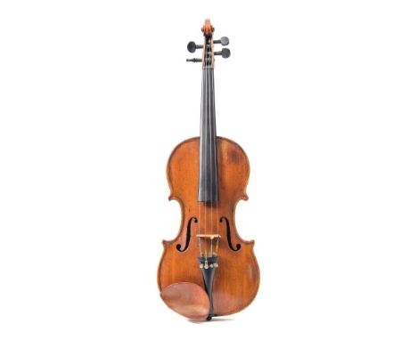 An Amarti style violin: the two-piece back of narrow flame and curl, the varnish of a light honey brown, length of back 36cm.