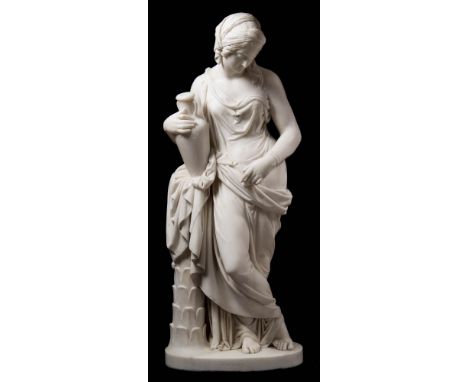 William Theed (British 1804-1891)A Victorian carved white marble figure 'Rebecca': draped in a robe and holding a water pitch