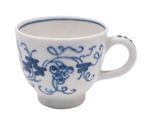 A Bow blue and white 'toy' coffee cup: painted in the 'grapevine' pattern, circa 1765, 3.5 cm high.