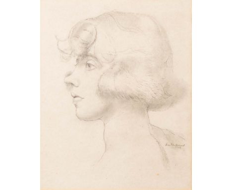 * Leon Underwood [1890-1975]-Portrait of a young girl, head and shoulders,:-signed and dated 1922pencil, pen and ink drawing,