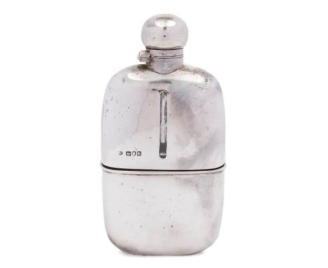 A Victorian silver and clear glass hip flask, maker William Hutton &amp; Sons Ltd, London, 1900: with turn-off screw top slid