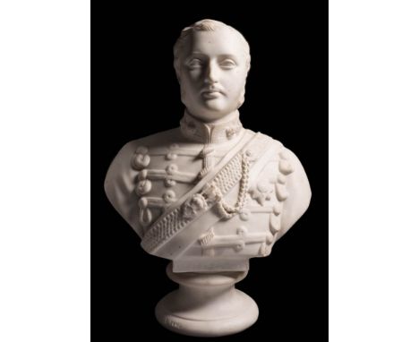 A 19th century parian portrait bust of Prince Albert Edward future King Edward V11 modelled head and shoulders after the scul