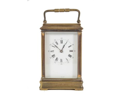 A French cannalée carriage clock: the eight-day duration movement having a silvered platform lever escapement and striking th