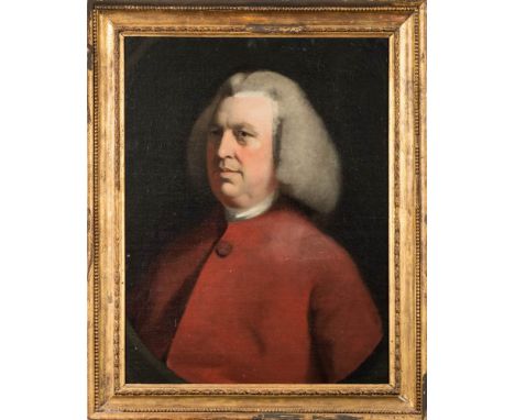 Circle of Joshua Reynolds [1723-1792]-Portrait of a gentleman, bust-length,:- wearing a half wig and red tunicoil on canvas, 