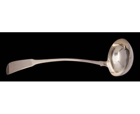 A George IV Scottish silver Fiddle pattern soup ladle, maker Andrew Wilkie, Edinburgh, 1824: initialled, 33cm. long, 214gms, 
