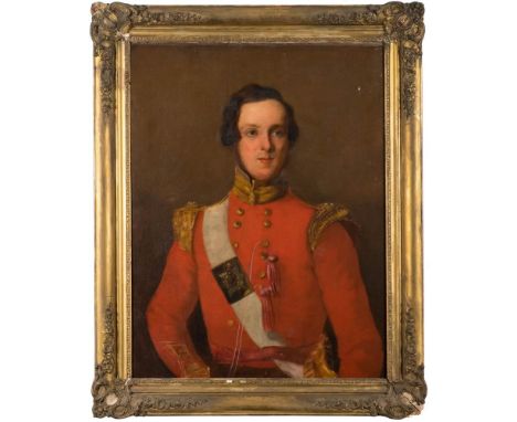 English School early 19th Century-Portrait of Colonel George Grimes, 2nd Bombay Grenadiers, :- half-length with short dark ha