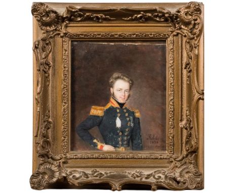 Jean Pierre Robelot [19th Century]-A small portrait of Parker D. Bingham Esq., half-length standing in naval uniform,:- signe