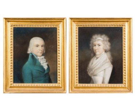 Circle of John Dowman [1750-1824]-Portrait of a lady and gentleman, each three-quarter length standing,:-pastels, each 23 x 1