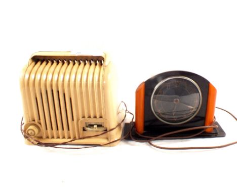 An Art Deco Sorell radio plus a mantel clock