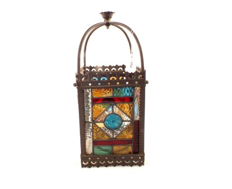 A brass and leaded light hall lantern