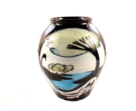 A boxed Moorcroft Knypersley pattern globular vase, designed by Emma Bossons, circa 2003, base with relevant marks, height 8 