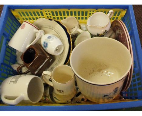 Two droplet light fittings, various china etc (three boxes)