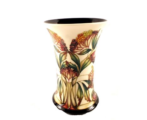 A boxed Moorcroft Elderberry pattern trumpet vase on cream ground, designed by Philip Gibson, circa 2004, limited edition 137