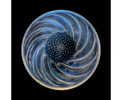 René Lalique (French 1860-1945) POISSONS BOWL, NO. 1 designed 1921 opalescent moulded VDA FRANCE, later engraved R. Lalique(2