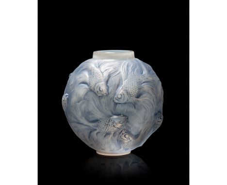 ‡ René Lalique (French 1860-1945) FORMOSE VASE, NO. 934 designed 1924 cased opalescent and blue stained engraved France, late