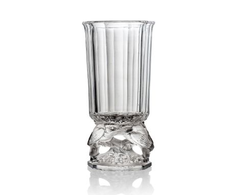 René Lalique (French 1860-1945) MERLES VASE, NO. 1071 designed 1931 clear, frosted and grey stained stencilled R. LALIQUE FRA