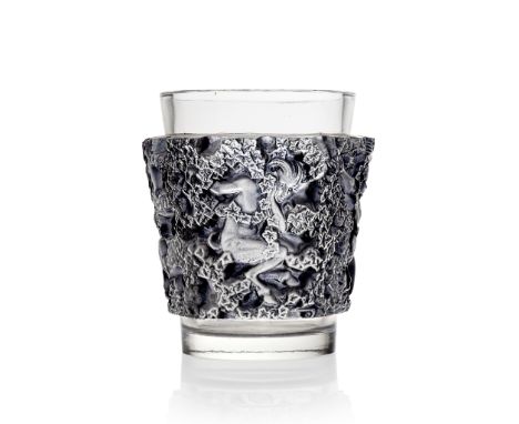 René Lalique (French 1860-1945) BACCHUS VASE, NO. 10-922 designed 1938 clear, frosted and black stained stencilled R. LALIQUE