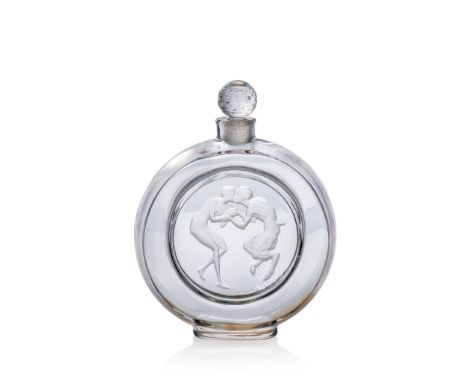 ‡ René Lalique (French 1860-1945) LE BAISER DU FAUNE SCENT BOTTLE, MOLINARD – 3 designed 1928 clear and frosted intaglio R. L