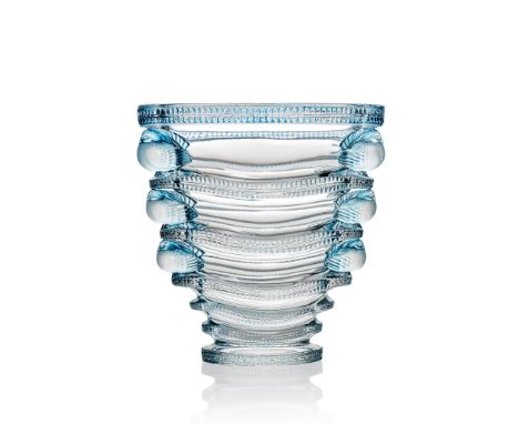 René Lalique (French 1860-1945) SAINT-MARC VASE, NO. 10-934 designed 1939 clear, frosted and blue stained stencilled R. LALIQ