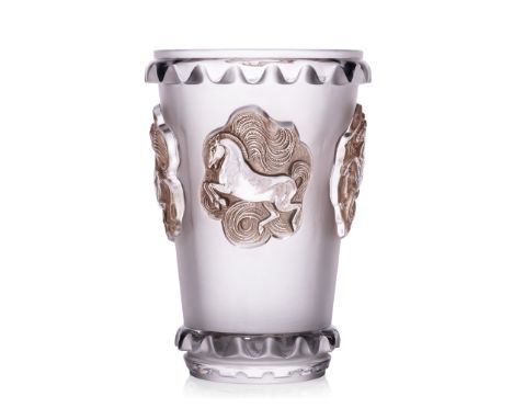 René Lalique (French 1860-1945) CAMARGUE VASE, NO. 10-937 designed 1942 clear, frosted and sepia stained stencilled R. LALIQU