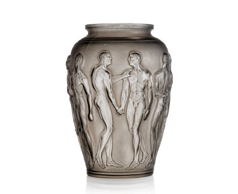 René Lalique (French 1860-1945) PALESTRE VASE, NO. 1012 designed 1928 clear, frosted and grey stained later wheel-engraved R.